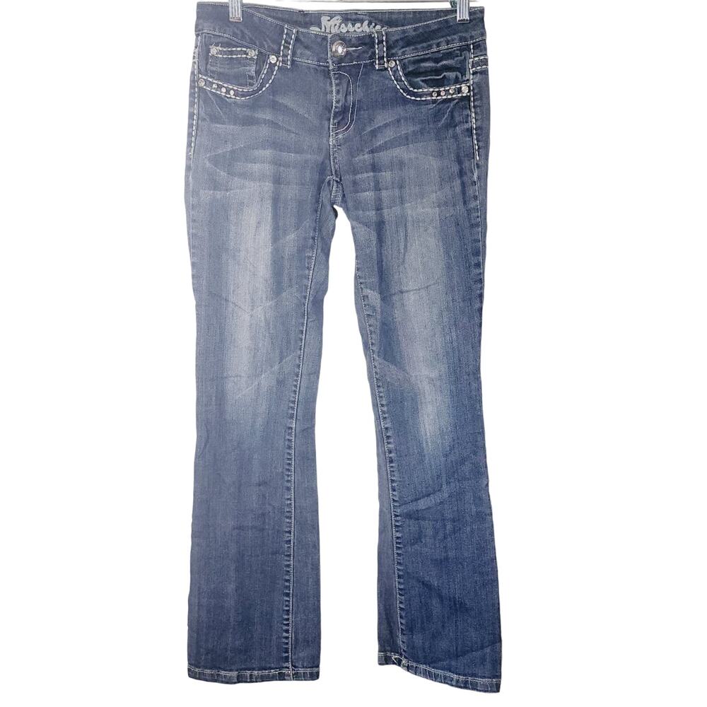 miss chic Women's Bootcut Embroidered Rhinestone Pockets Denim  jeans Size 5